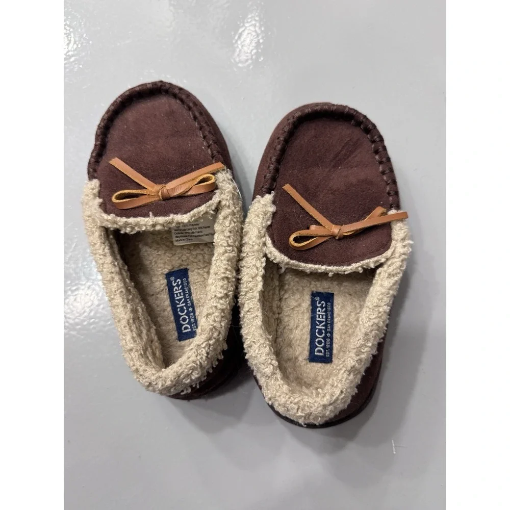 Dockers Kids Brown Faux Suede Lined Moccasin Slip-On Slippers Size 11.5